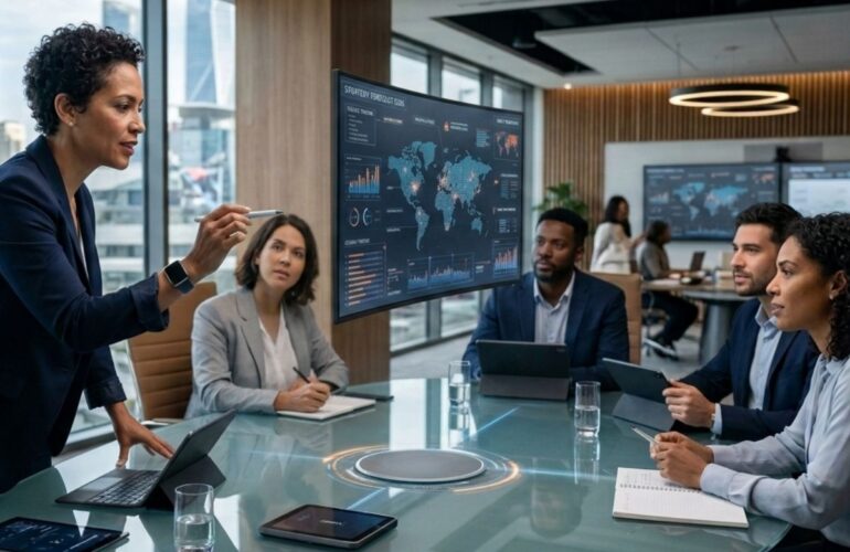 Leadership meeting in a serene office