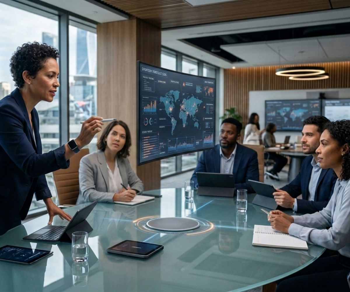 Leadership meeting in a serene office