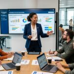 The manager on resource management givin a presentation