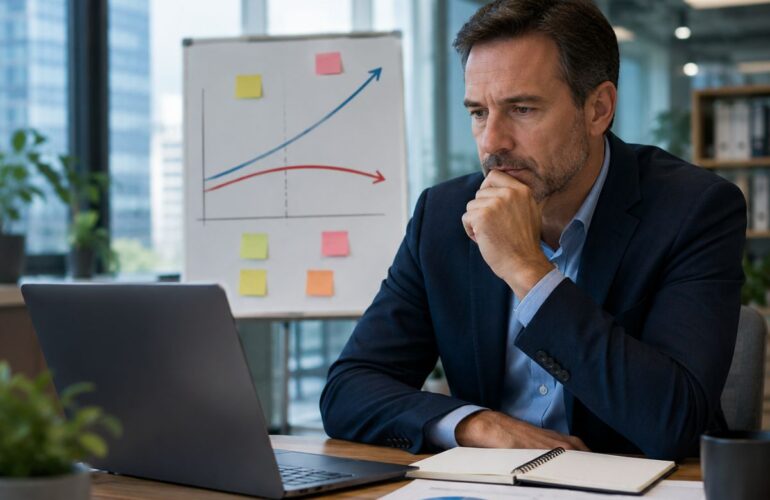 An executive strategizing on closing the AI ROI gap