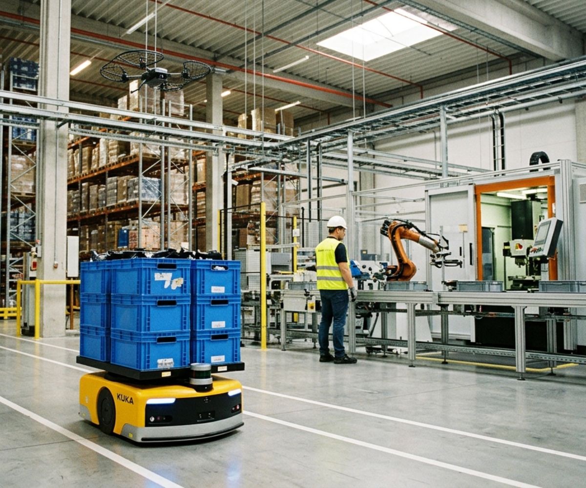 Physical AI complementing human efforts in a manufacturing outfit.