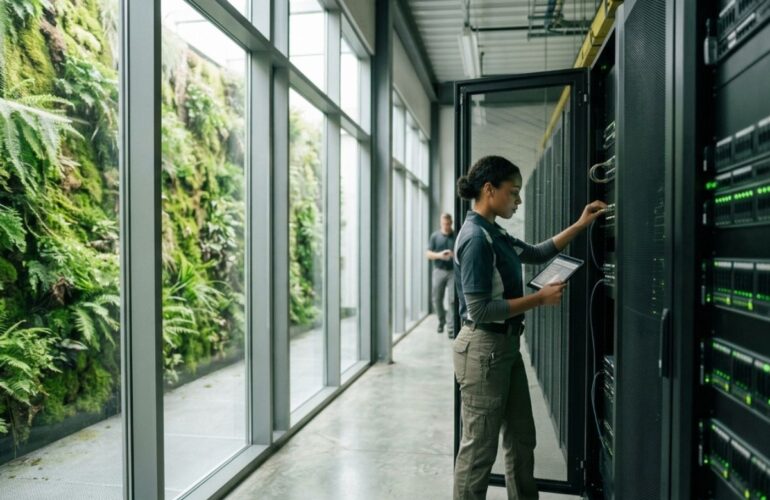 A tech lady in a Green Tech environment