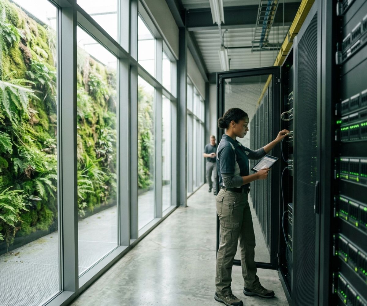 A tech lady in a Green Tech environment