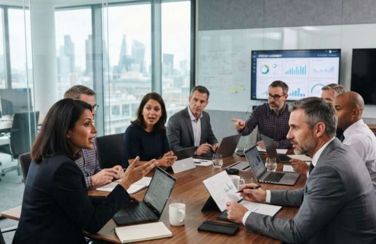 c-suite leaders deliberating on digital transformation