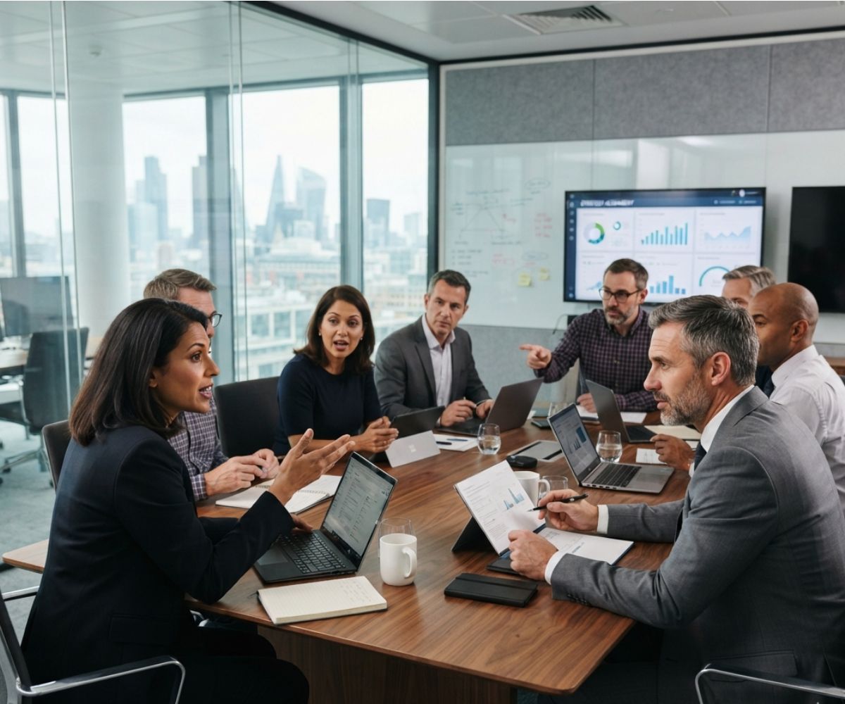 c-suite leaders deliberating on digital transformation
