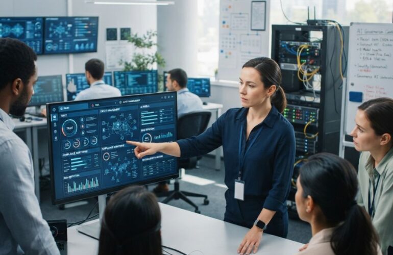 Digital transformation team deliberating on AI TRiSM