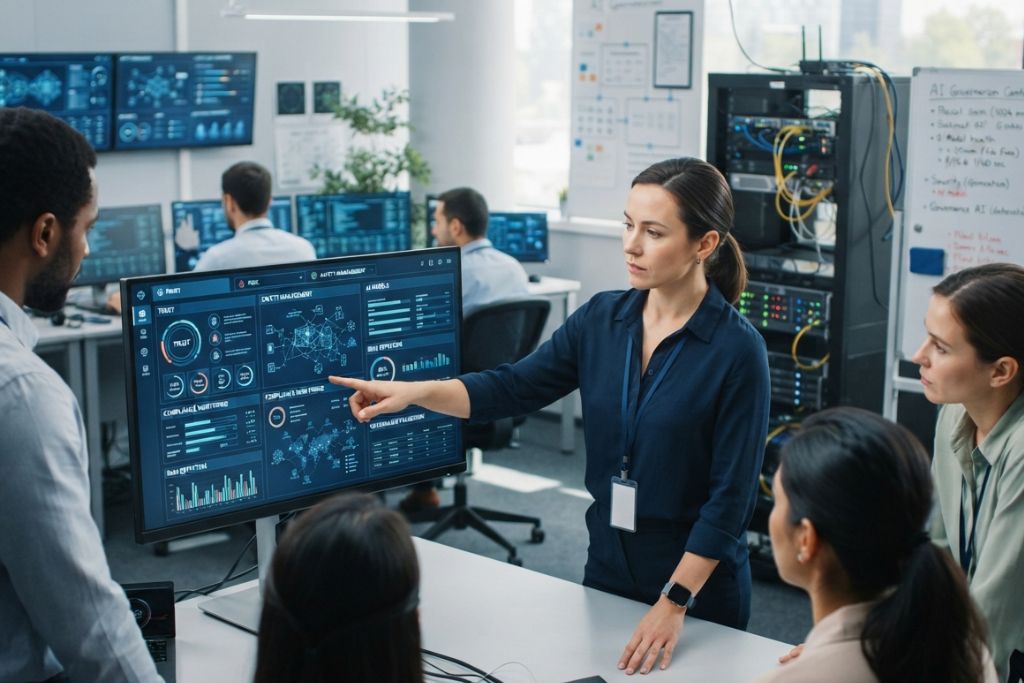 Digital transformation team deliberating on AI TRiSM