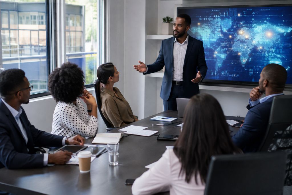 Digital tranformation roadmaps discussion session in the boardroom