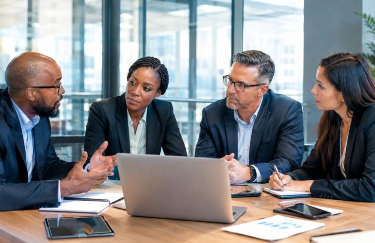 The CEO with the CIO, CISO and CDO strategizing on digital transformation