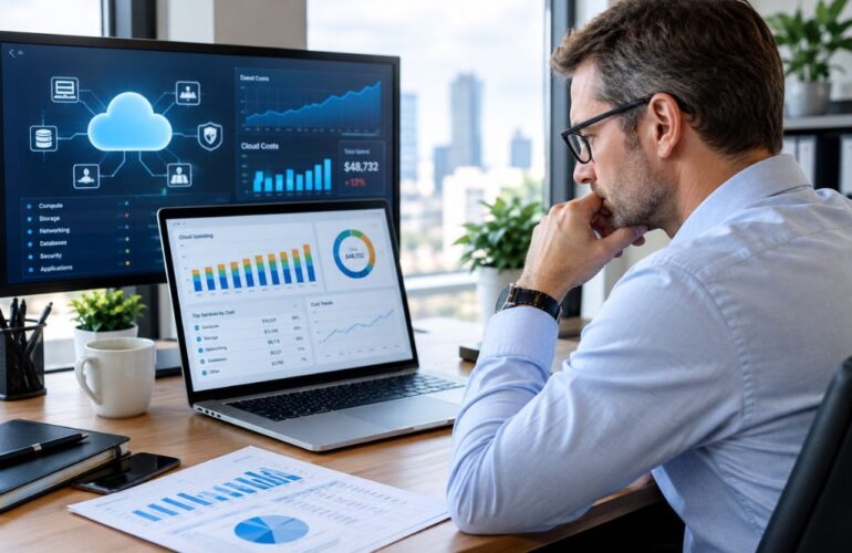 Executive working on cloud infrastructure