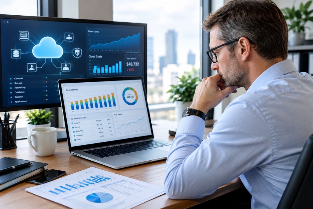 Executive working on cloud infrastructure