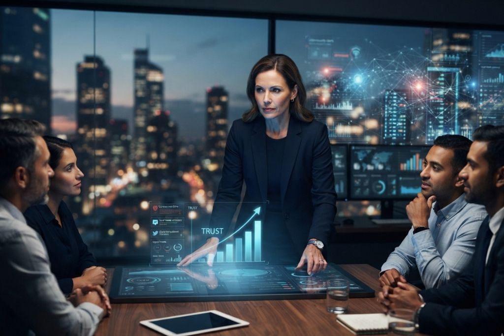 Leaders strategizing on digital disruption