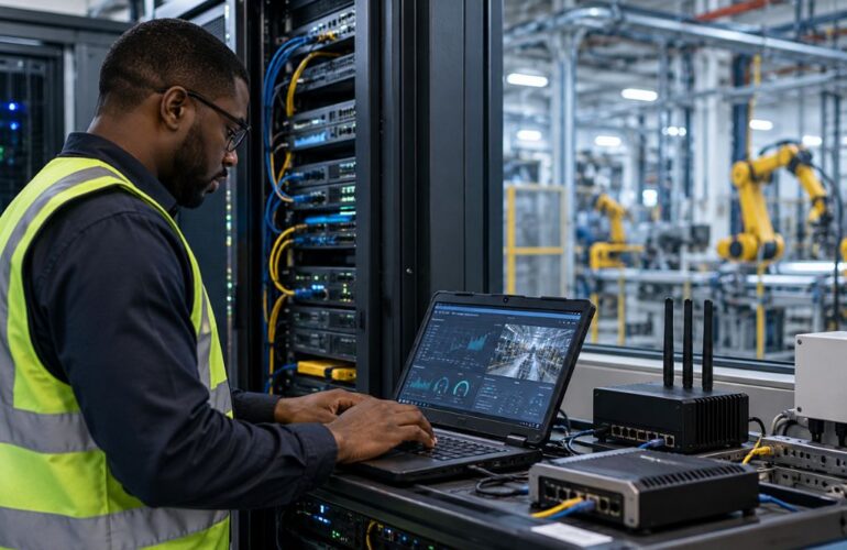 A technician in a data centre